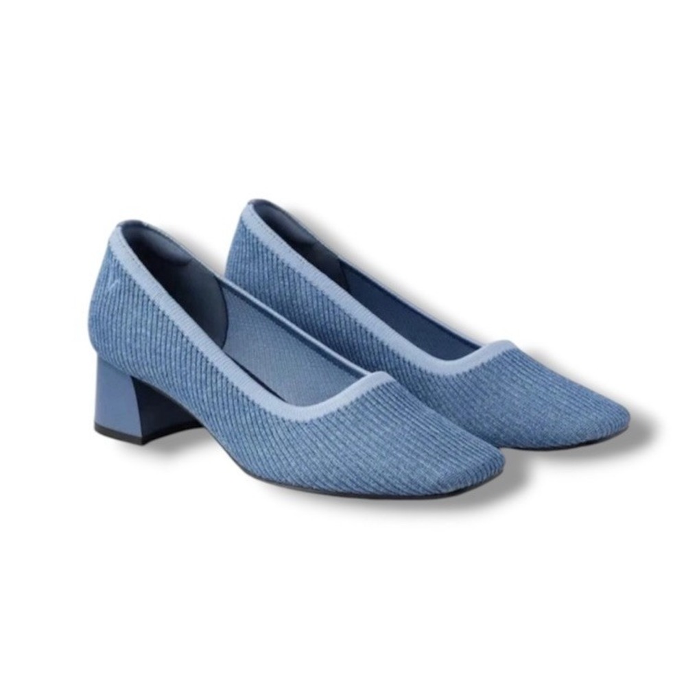 VIVAIA Melody 2.0 Square Toe Chunky Block Heel Denim Blue Women's Size 38.5